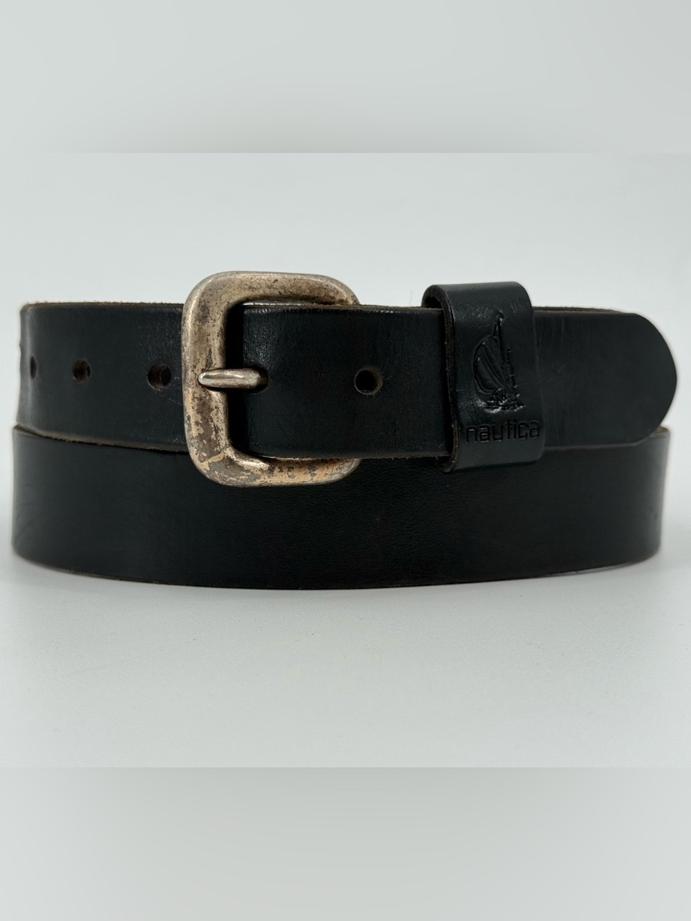 Vintage Nautica Black Leather Belt 40